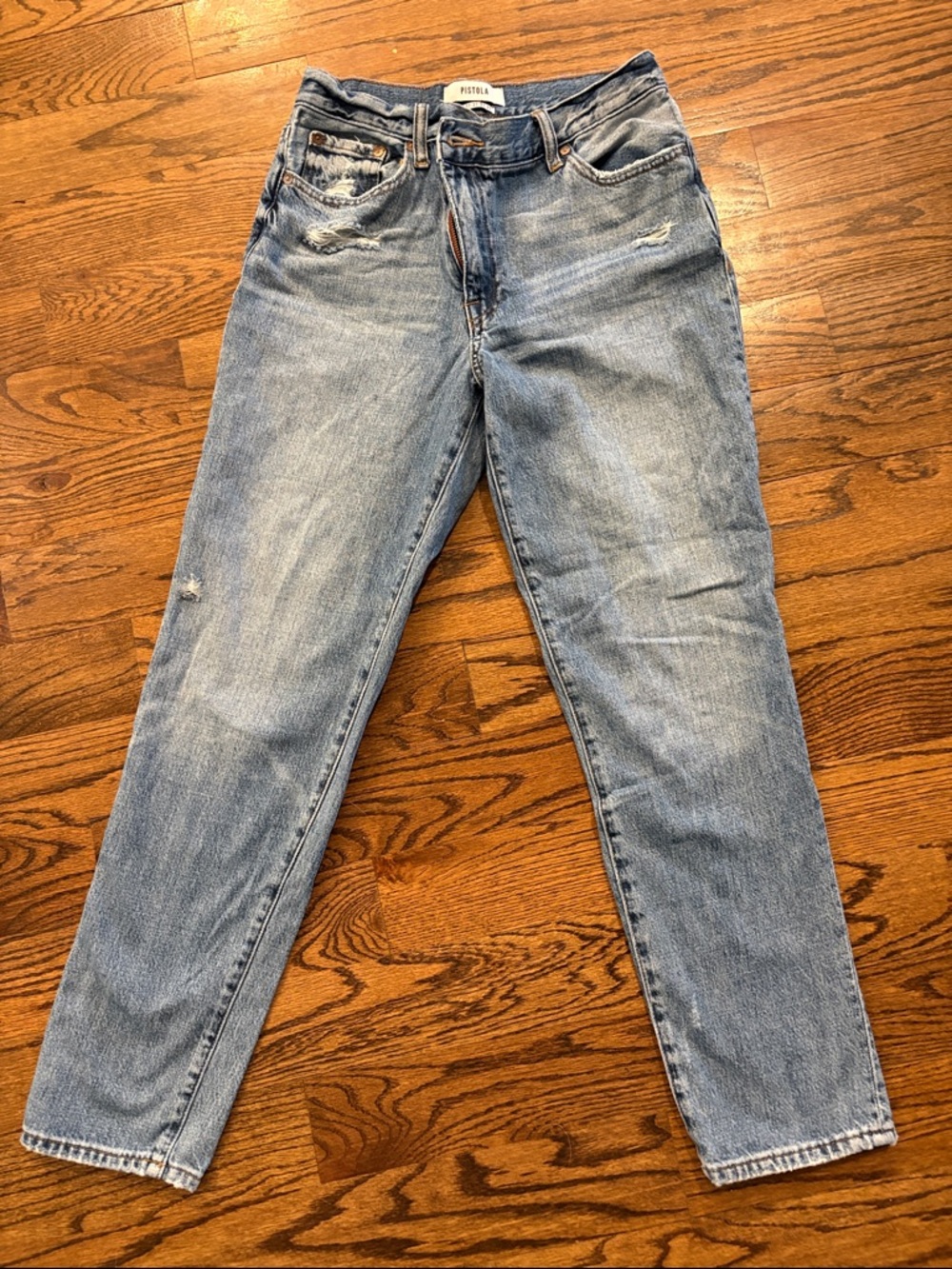 pistola light blue distressed straight-leg jeans size 27